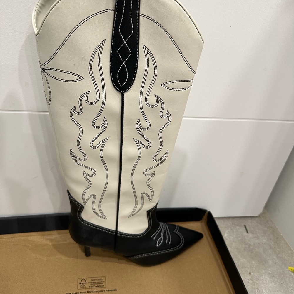 INC International Concepts Black and Cream Western Boots